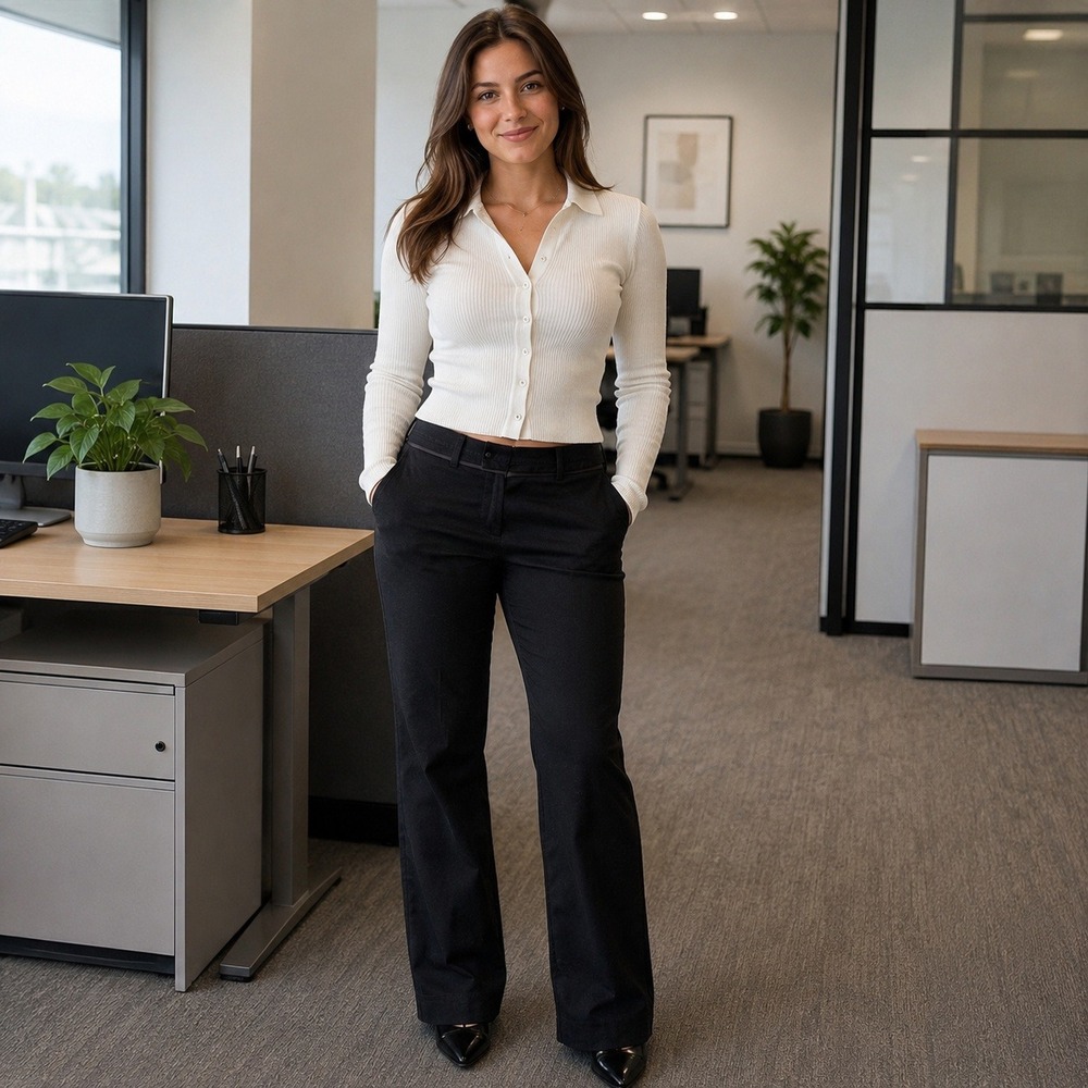 Womens Black Tailored Flare Leg Dress Pants Korean Size 2-4 Career Trousers